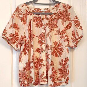 Women's Medium Ecru Short Sleeve Button Down Blouse - Maurices